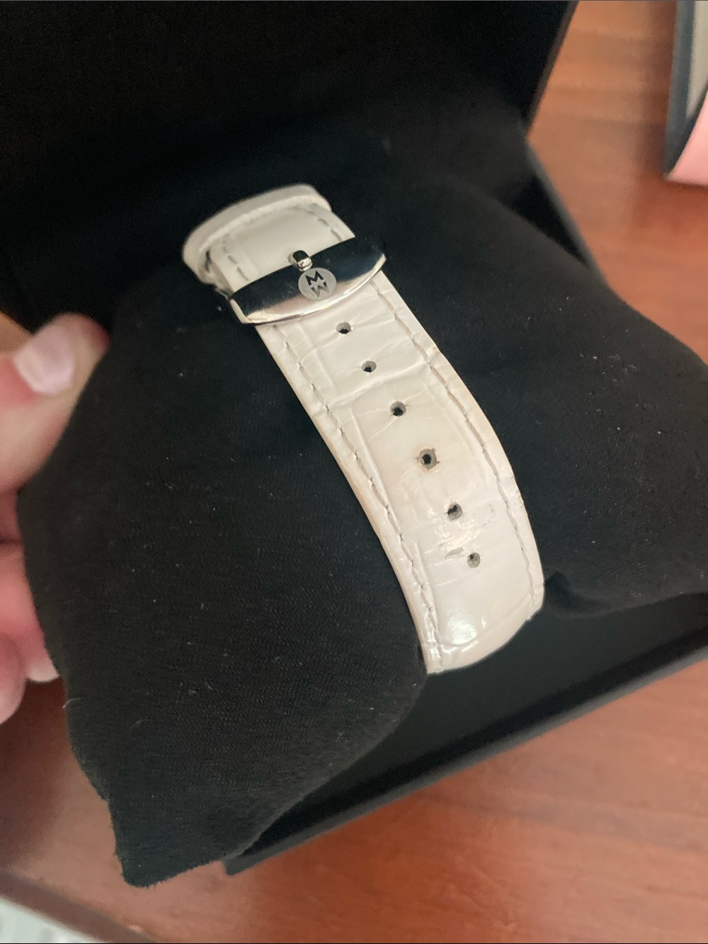 Michele Rose Gold Square Watch with White Strap and Pink Accents - Picture 8 of 15